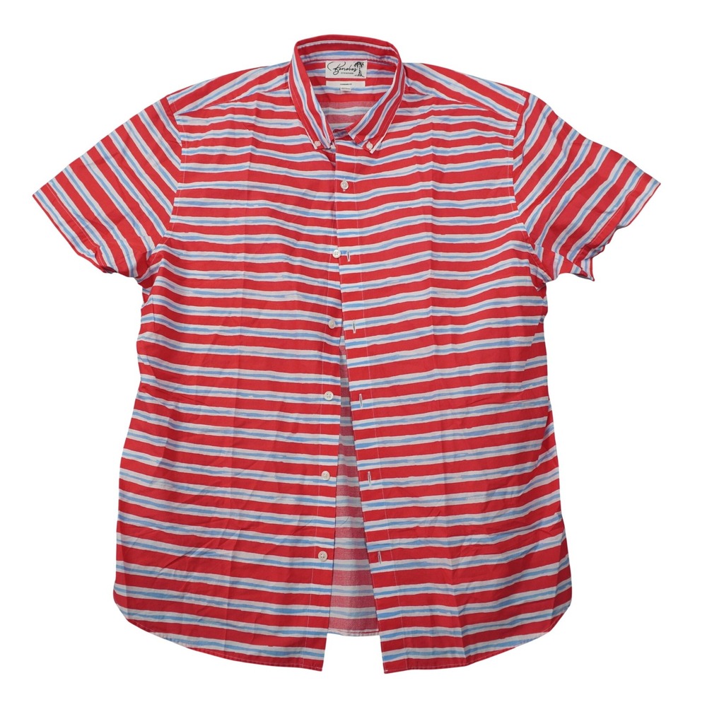 Bonobos Men's XL‎ Red Blue Striped Short Sleeve Button Down Shirt Standard Fit